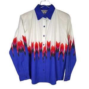 NEW! Tillman Women's Long Sleeve Button Up Collared Shirt M Blue White Western